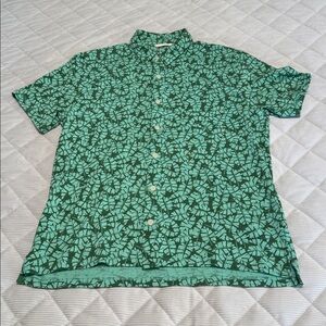 (NWOT) LL Bean Hawaiian Tropics Shirt Green Mens Size M Short Sleeve Leaf Print